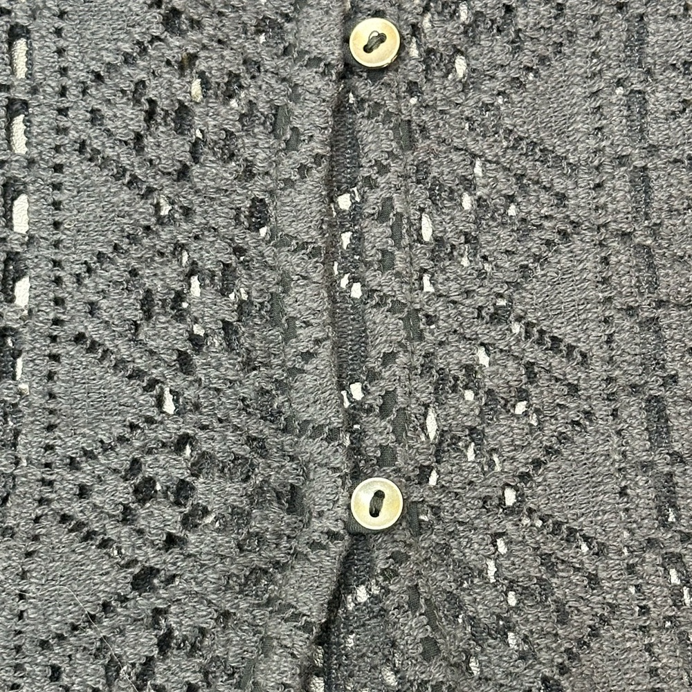American Eagle Navy Open Knit Lace Split Back Button Closure M Short Sleeve - Picture 5 of 13